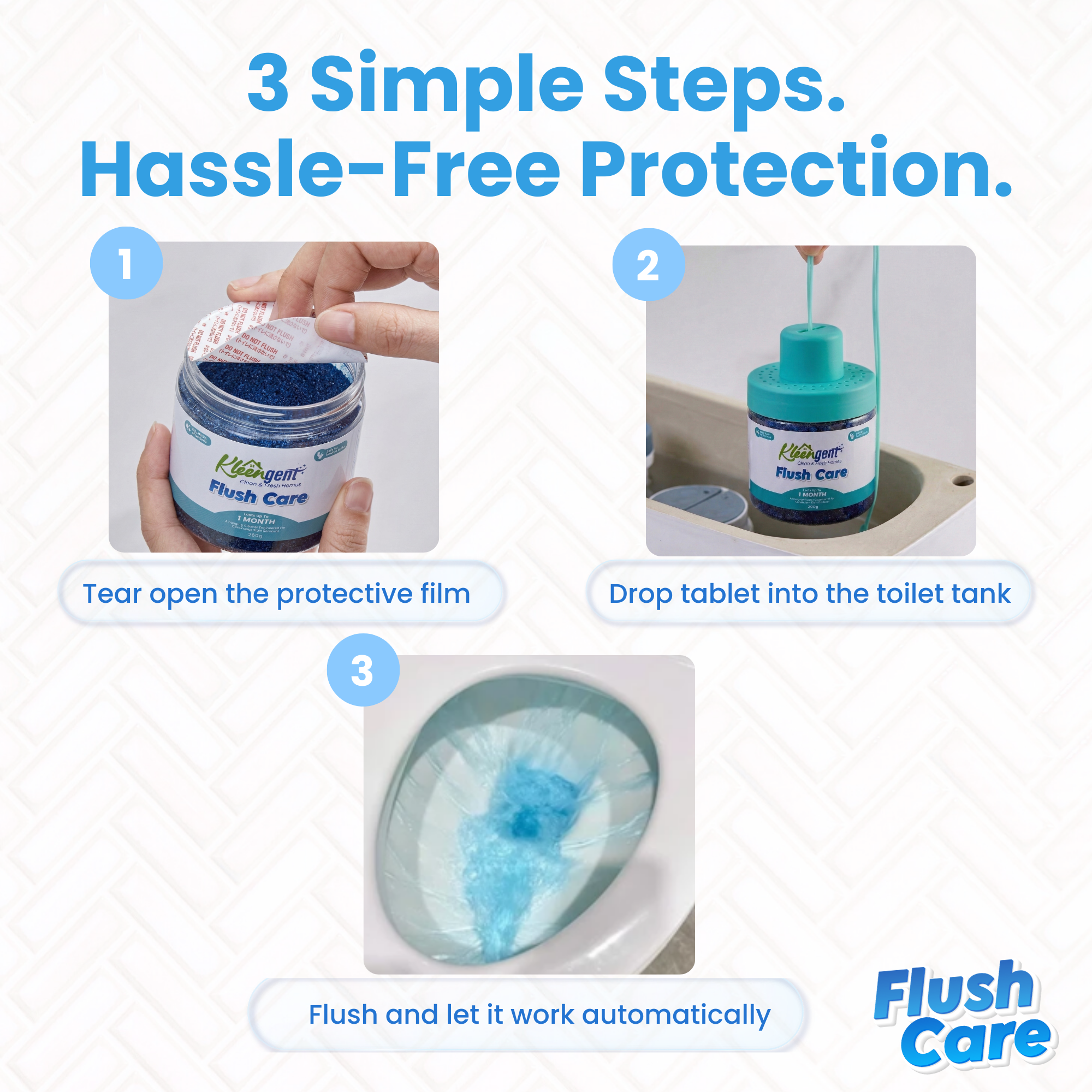 Kleengent Automatic Toilet Bowl Cleaner Flush Care | Odor Control | Safe for Bowl & Tank