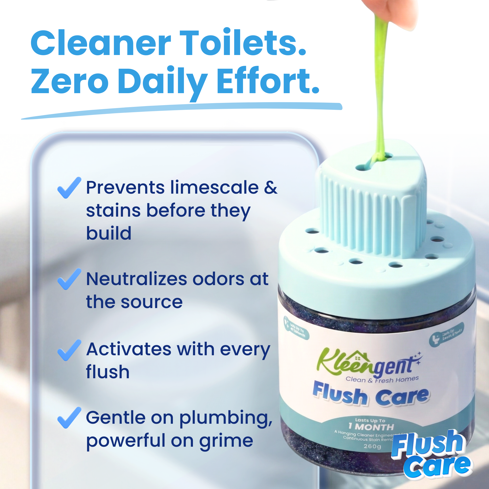Kleengent Automatic Toilet Bowl Cleaner Flush Care | Odor Control | Safe for Bowl & Tank