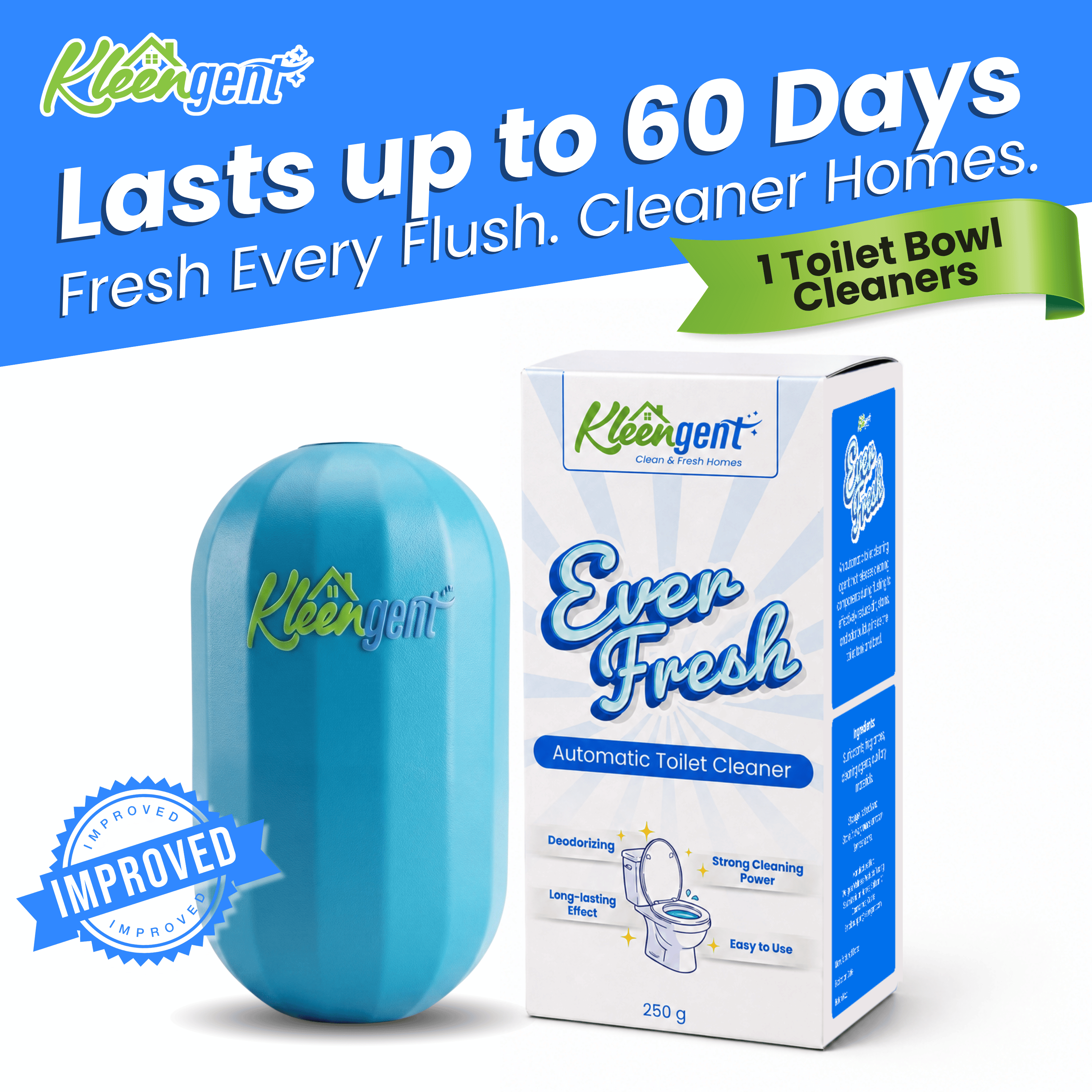 Kleengent Ever Fresh – NEW & IMPROVED Automatic Scented Toilet Bowl Cleaner  –  Blueberry + Lavender