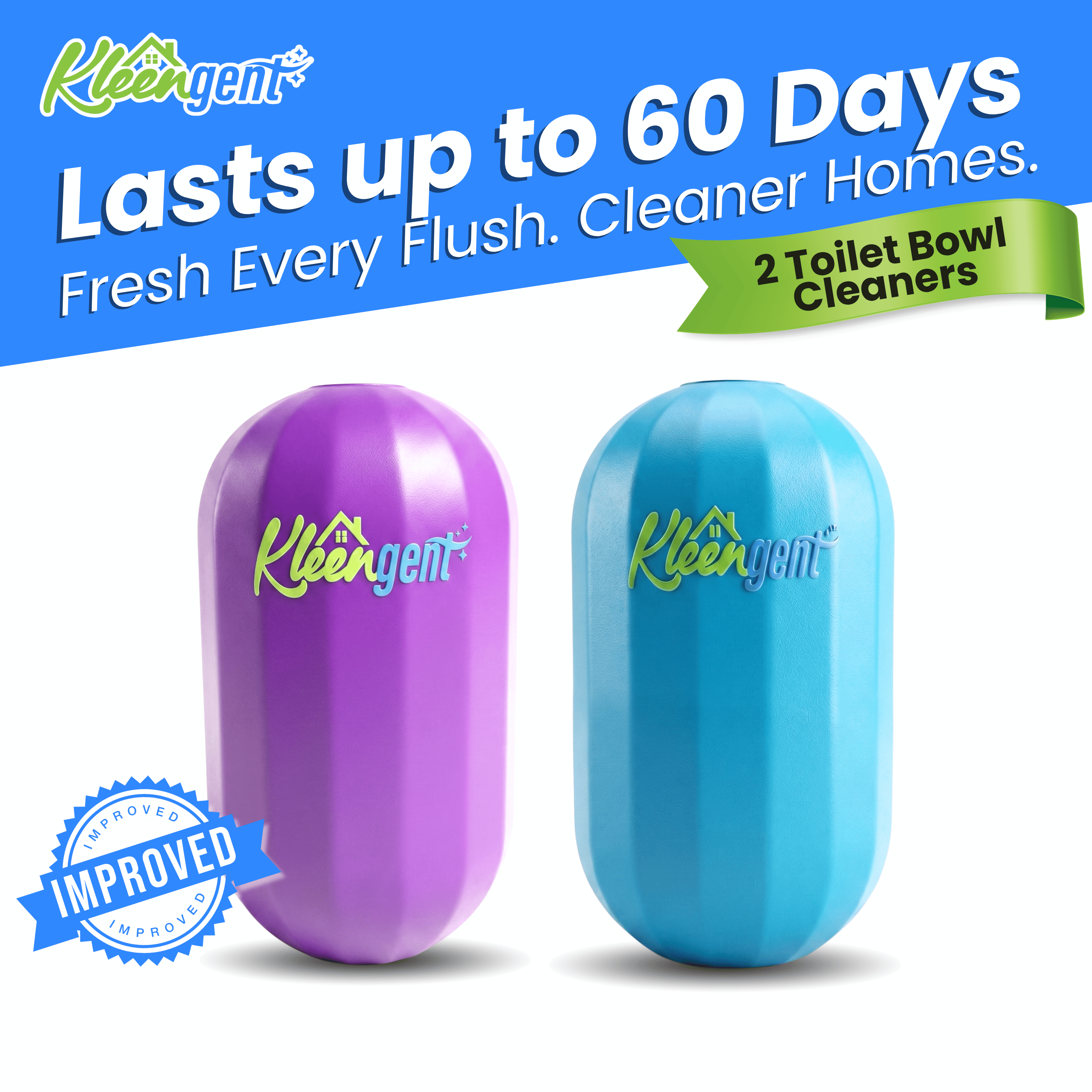Kleengent Ever Fresh – NEW & IMPROVED Automatic Scented Toilet Bowl Cleaner  –  Blueberry + Lavender