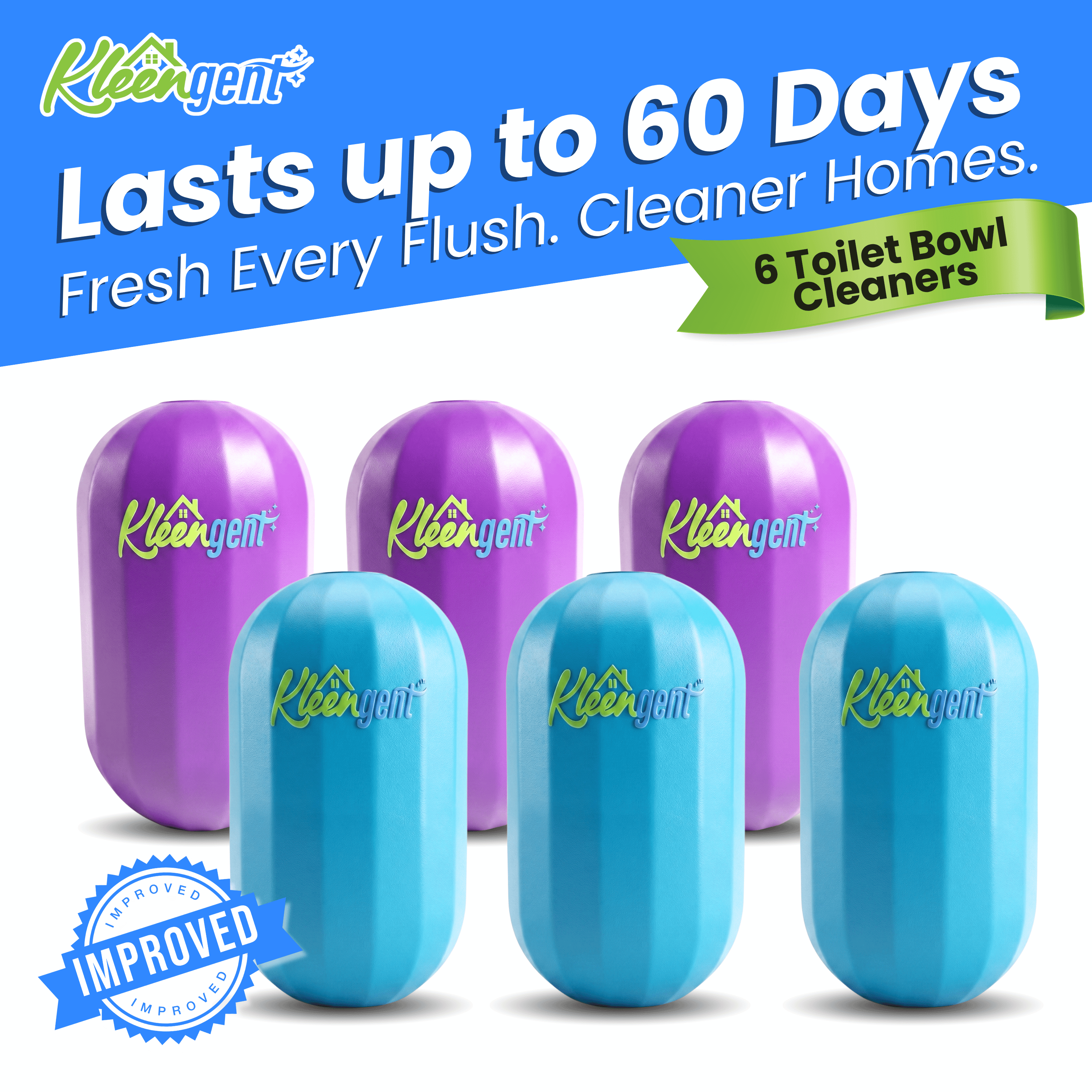Kleengent Ever Fresh – NEW & IMPROVED Automatic Scented Toilet Bowl Cleaner  –  Blueberry + Lavender