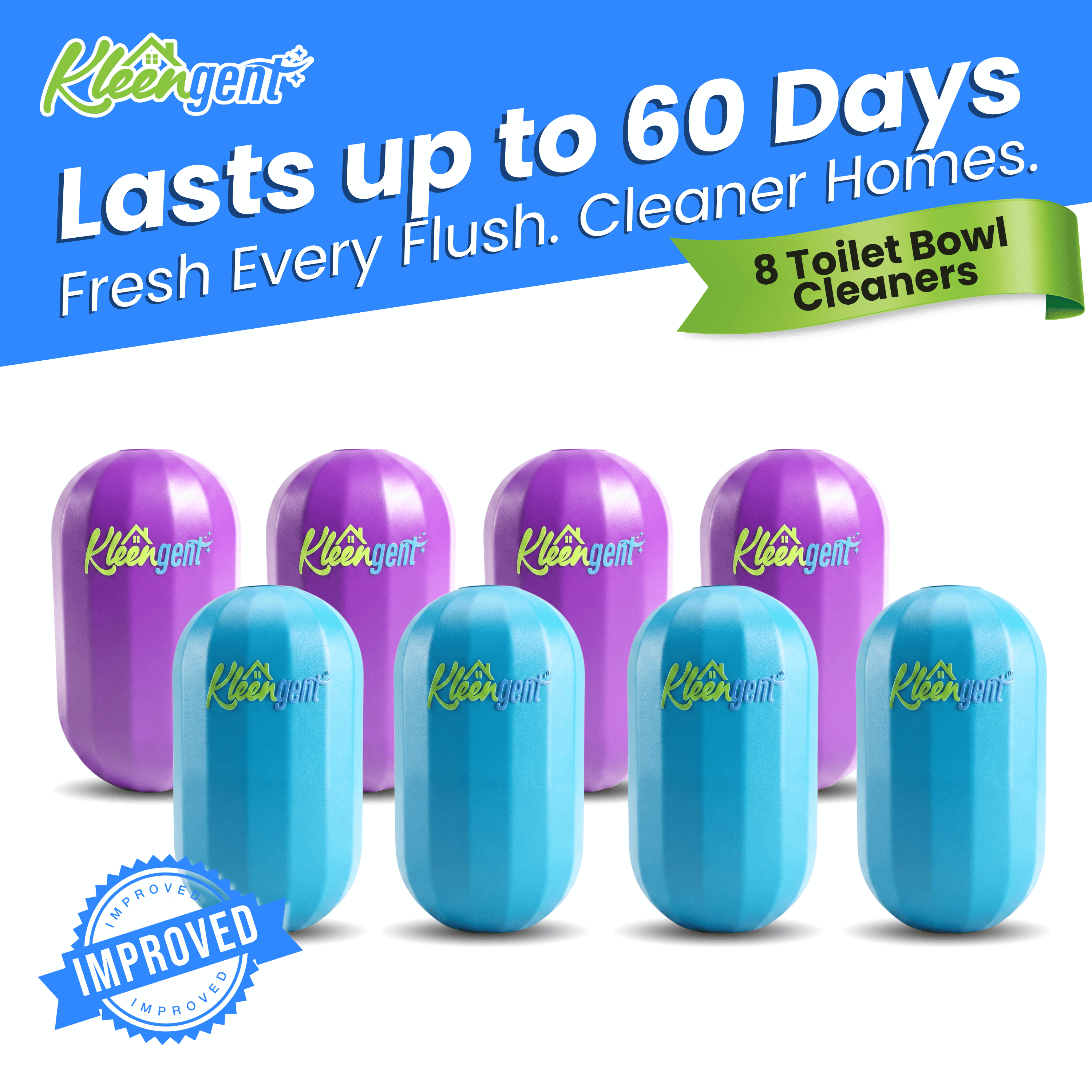 Kleengent Ever Fresh – NEW & IMPROVED Automatic Scented Toilet Bowl Cleaner  –  Blueberry + Lavender
