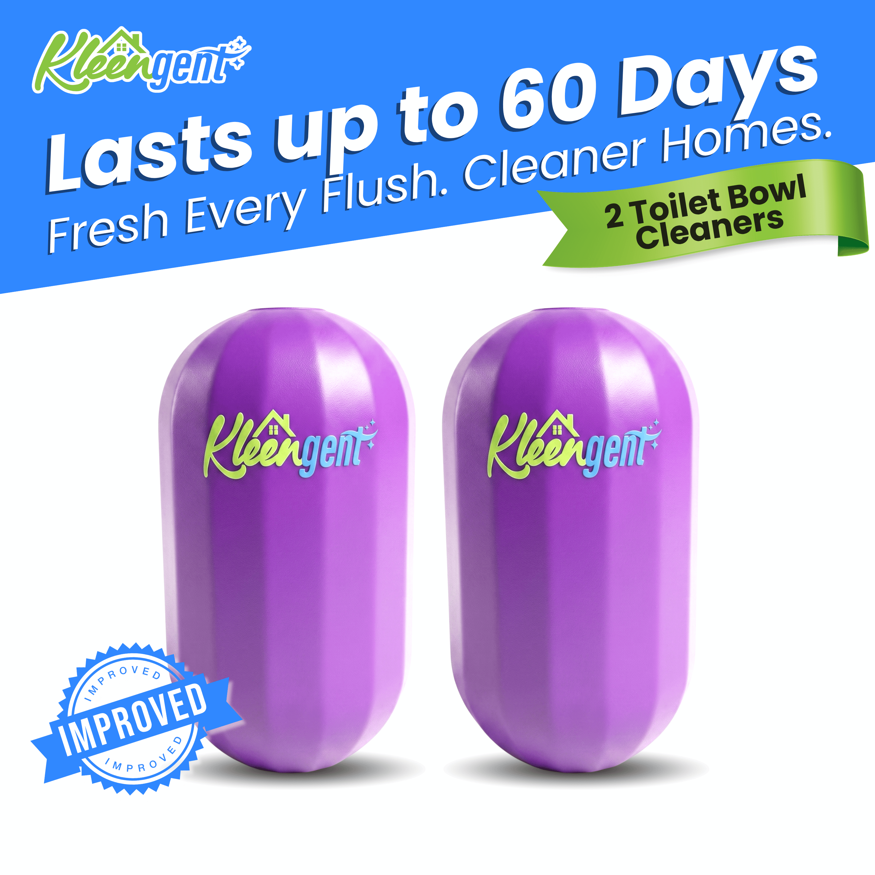 Kleengent Ever Fresh – NEW & IMPROVED Automatic Scented Toilet Bowl Cleaner  –  Blueberry + Lavender