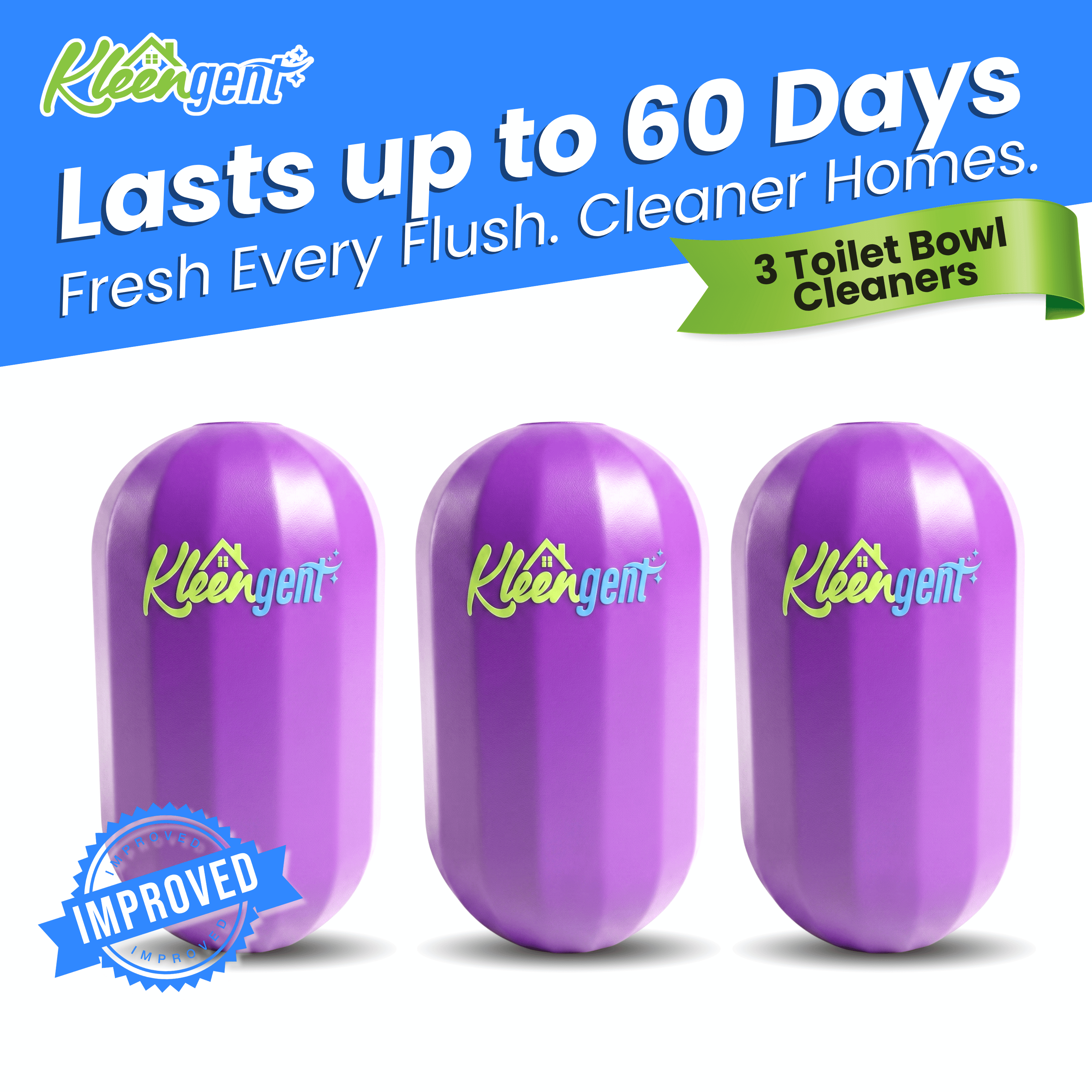 Kleengent Ever Fresh – NEW & IMPROVED Automatic Scented Toilet Bowl Cleaner  –  Blueberry + Lavender
