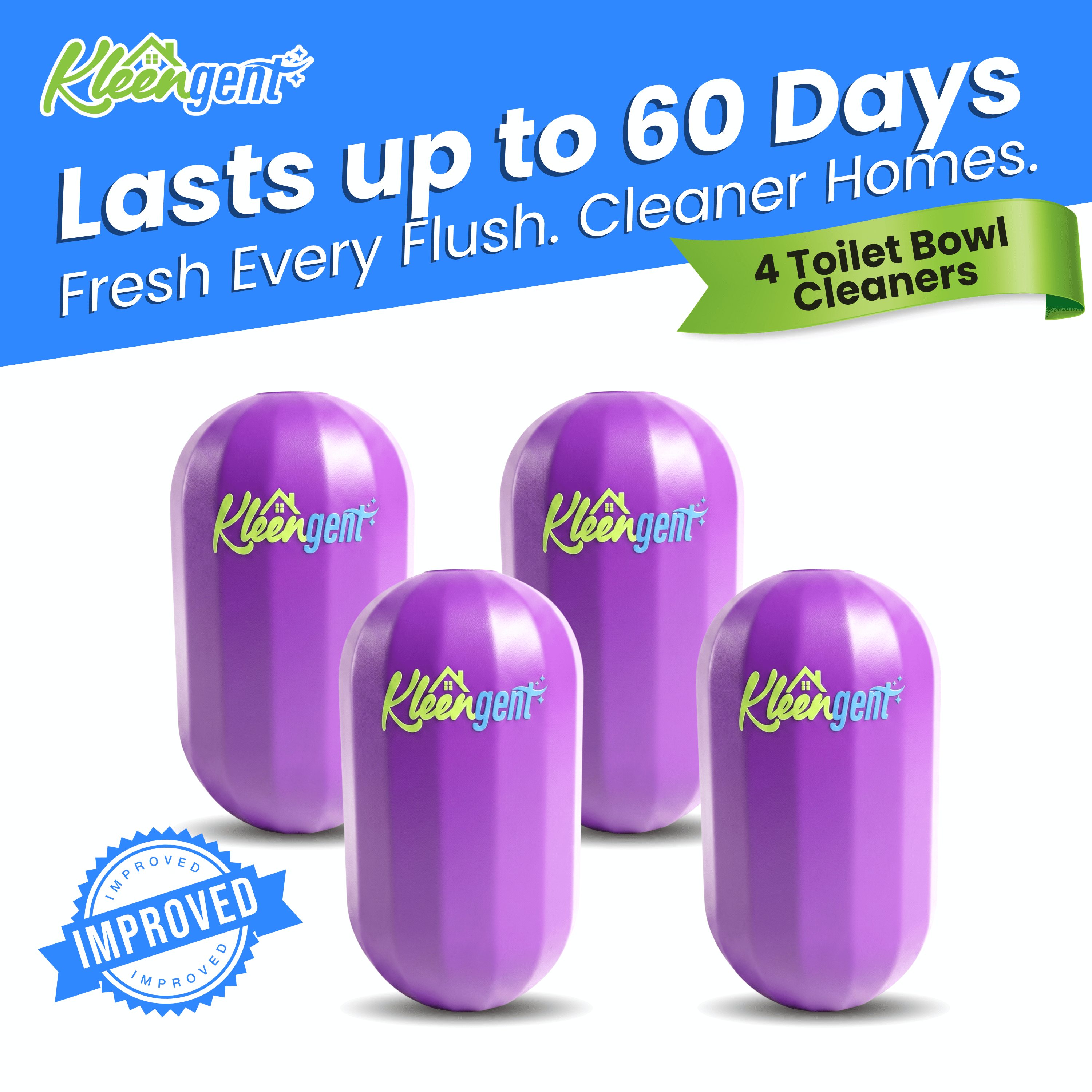 Kleengent Ever Fresh – NEW & IMPROVED Automatic Scented Toilet Bowl Cleaner  –  Blueberry + Lavender