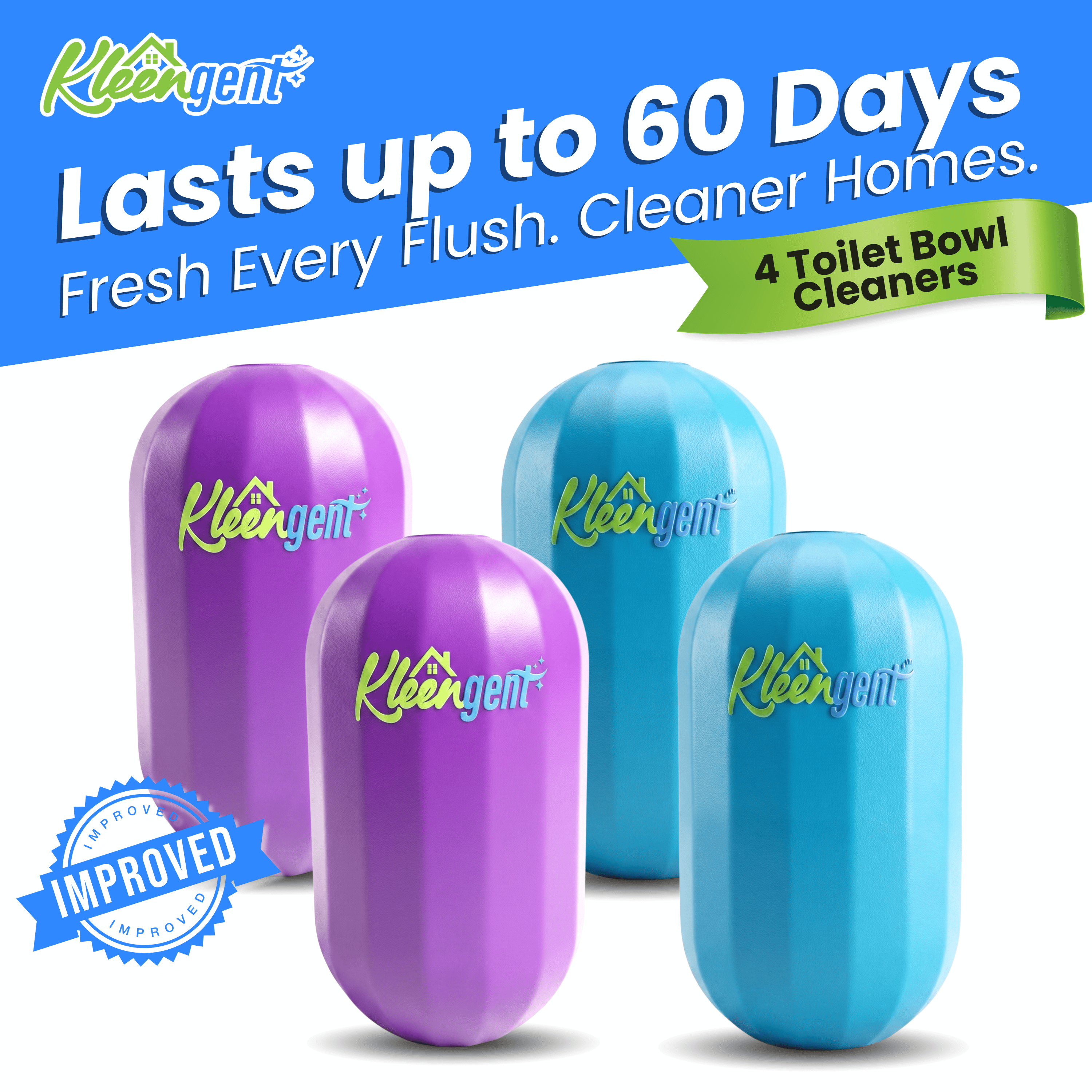 Kleengent Ever Fresh – NEW & IMPROVED Automatic Scented Toilet Bowl Cleaner  –  Blueberry + Lavender