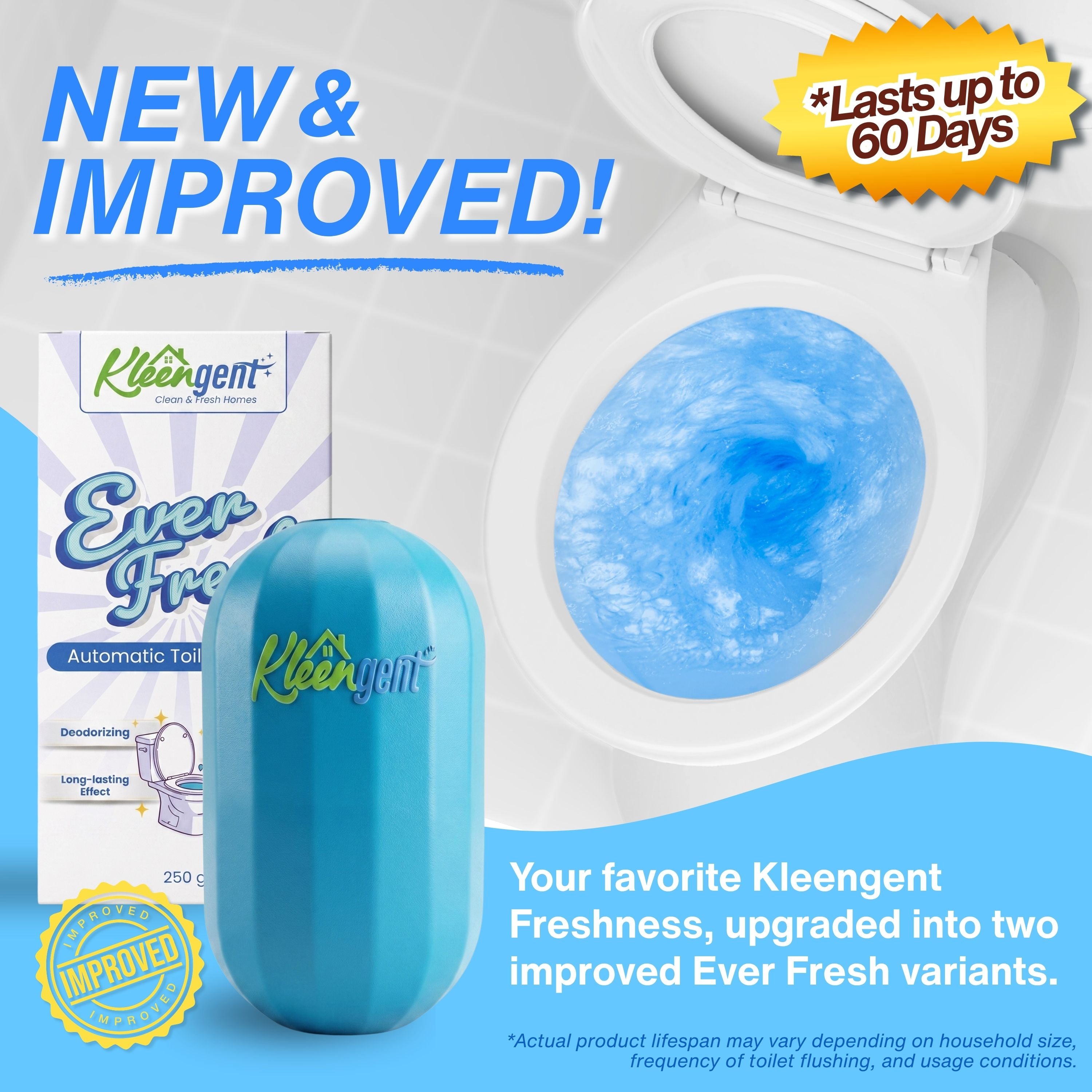 Kleengent Ever Fresh – NEW & IMPROVED Automatic Scented Toilet Bowl Cleaner  –  Blueberry + Lavender
