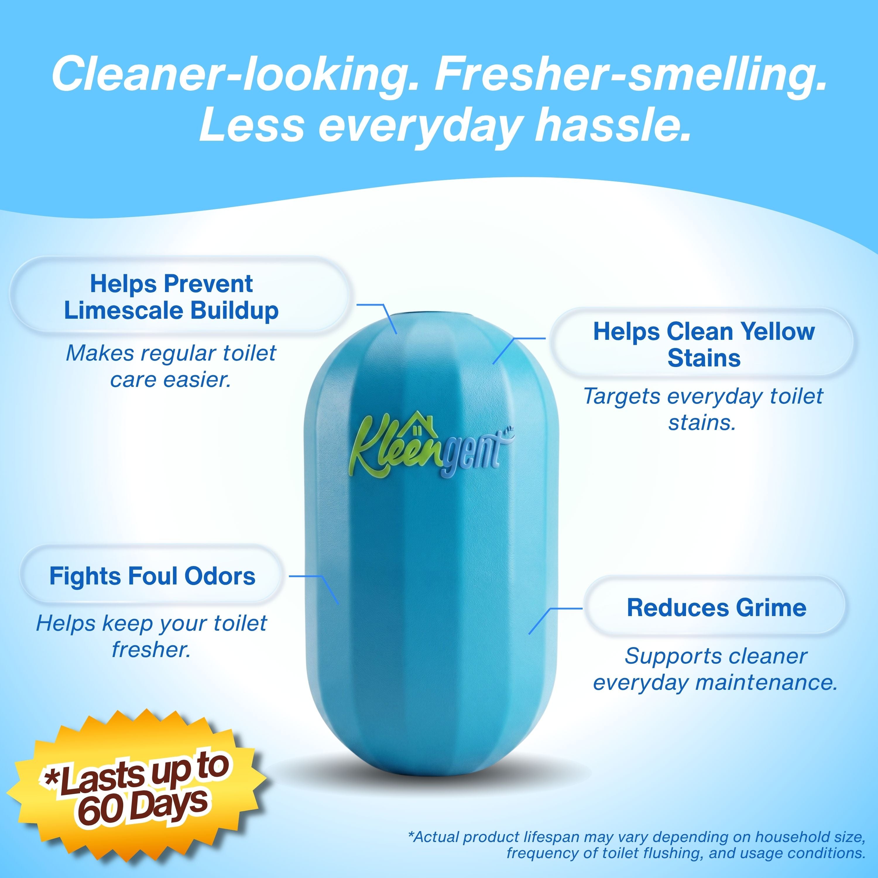 Kleengent Ever Fresh – NEW & IMPROVED Automatic Scented Toilet Bowl Cleaner  –  Blueberry + Lavender