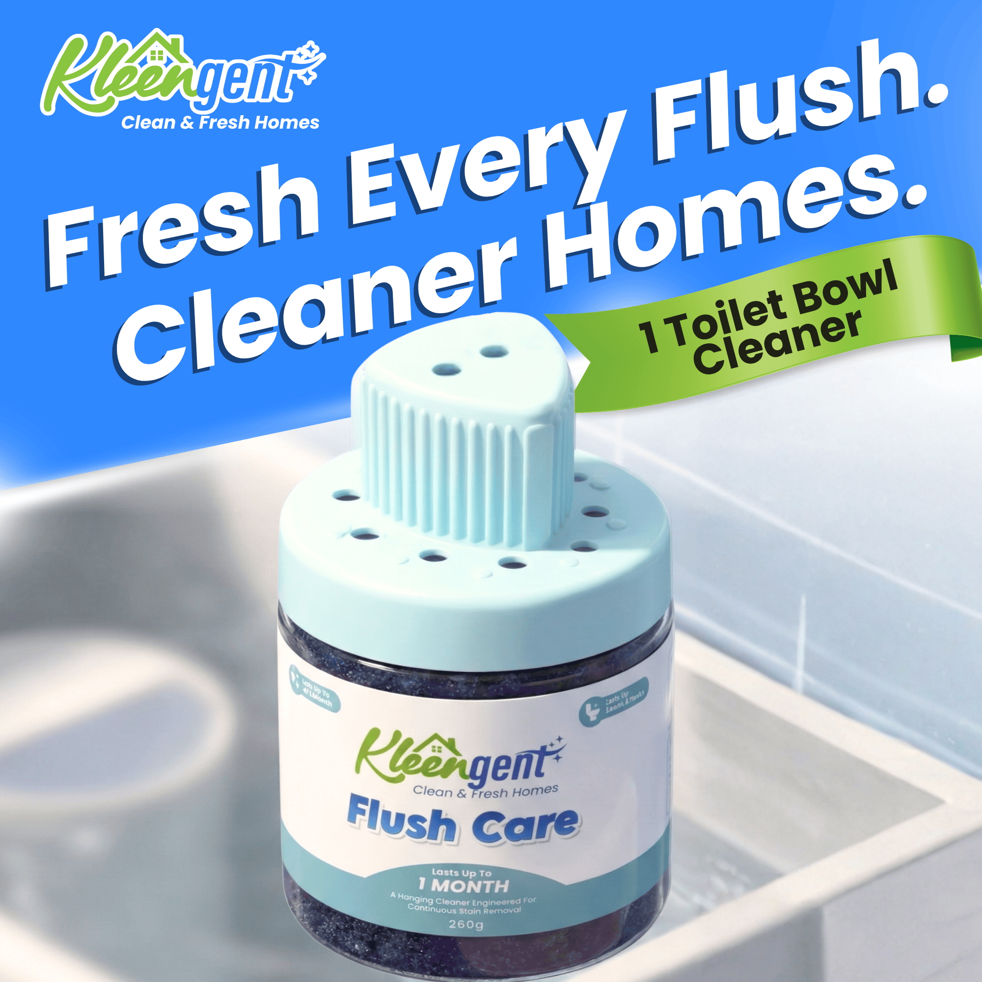 Kleengent Automatic Toilet Bowl Cleaner Flush Care | Odor Control | Safe for Bowl & Tank