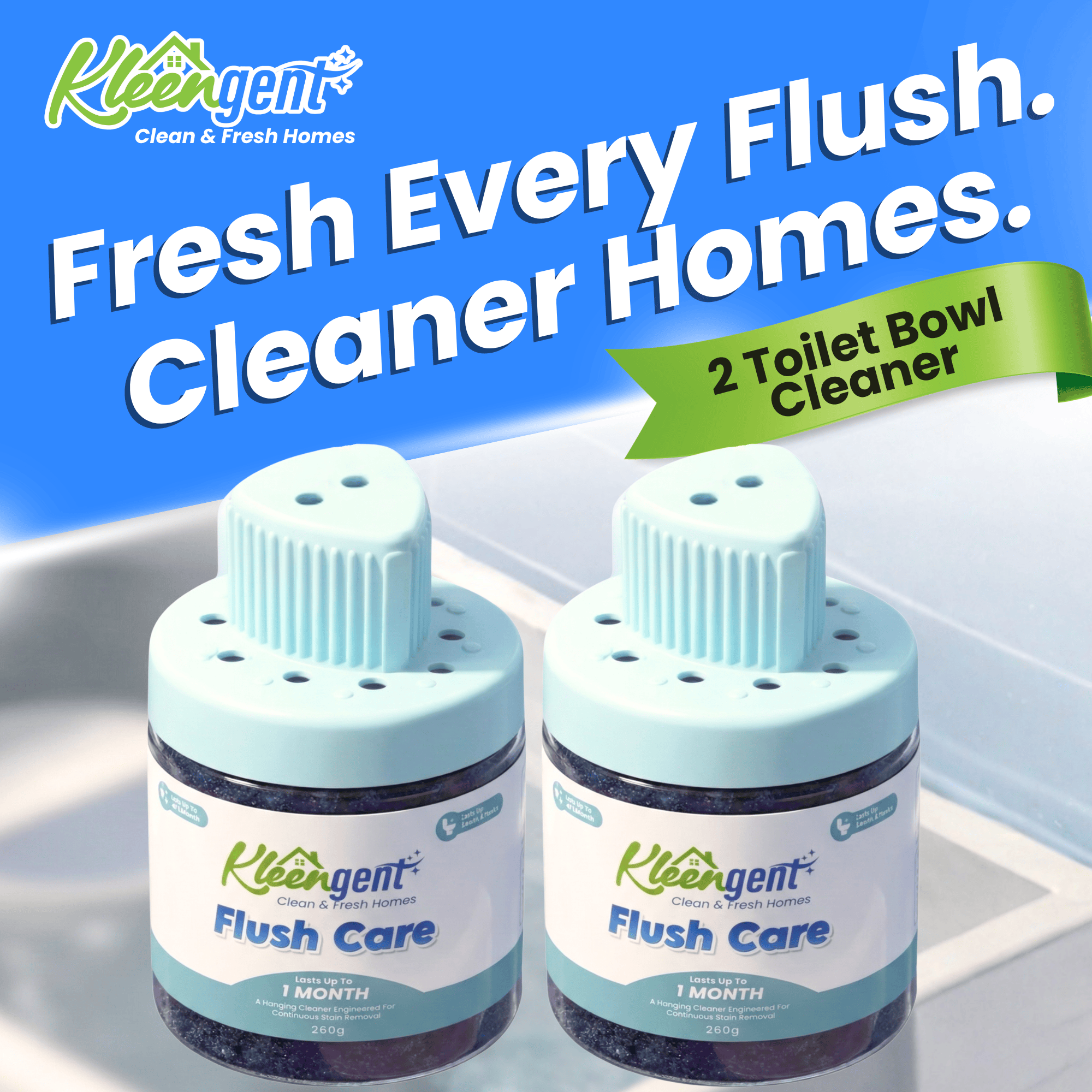 Kleengent Automatic Toilet Bowl Cleaner Flush Care | Odor Control | Safe for Bowl & Tank
