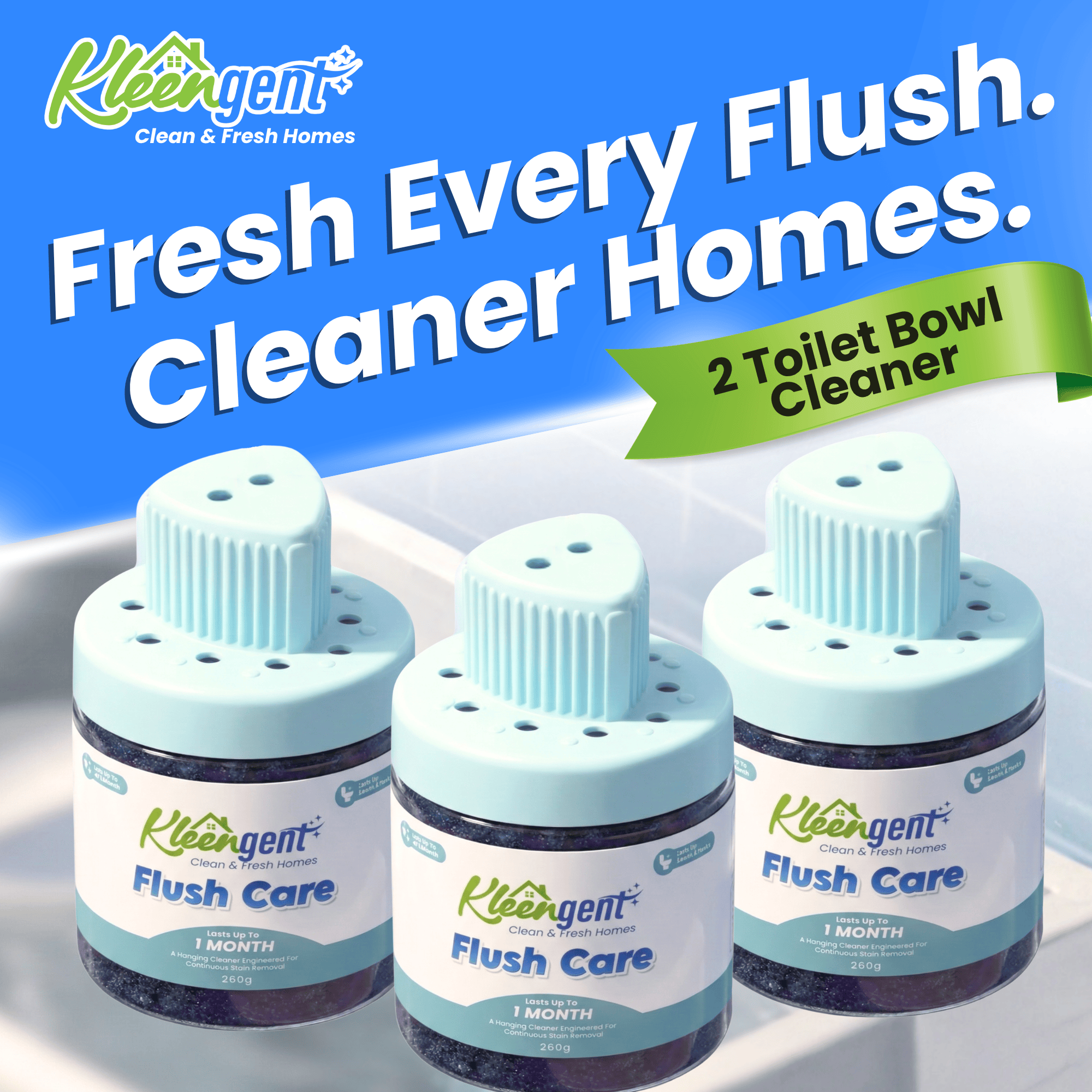 Kleengent Automatic Toilet Bowl Cleaner Flush Care | Odor Control | Safe for Bowl & Tank