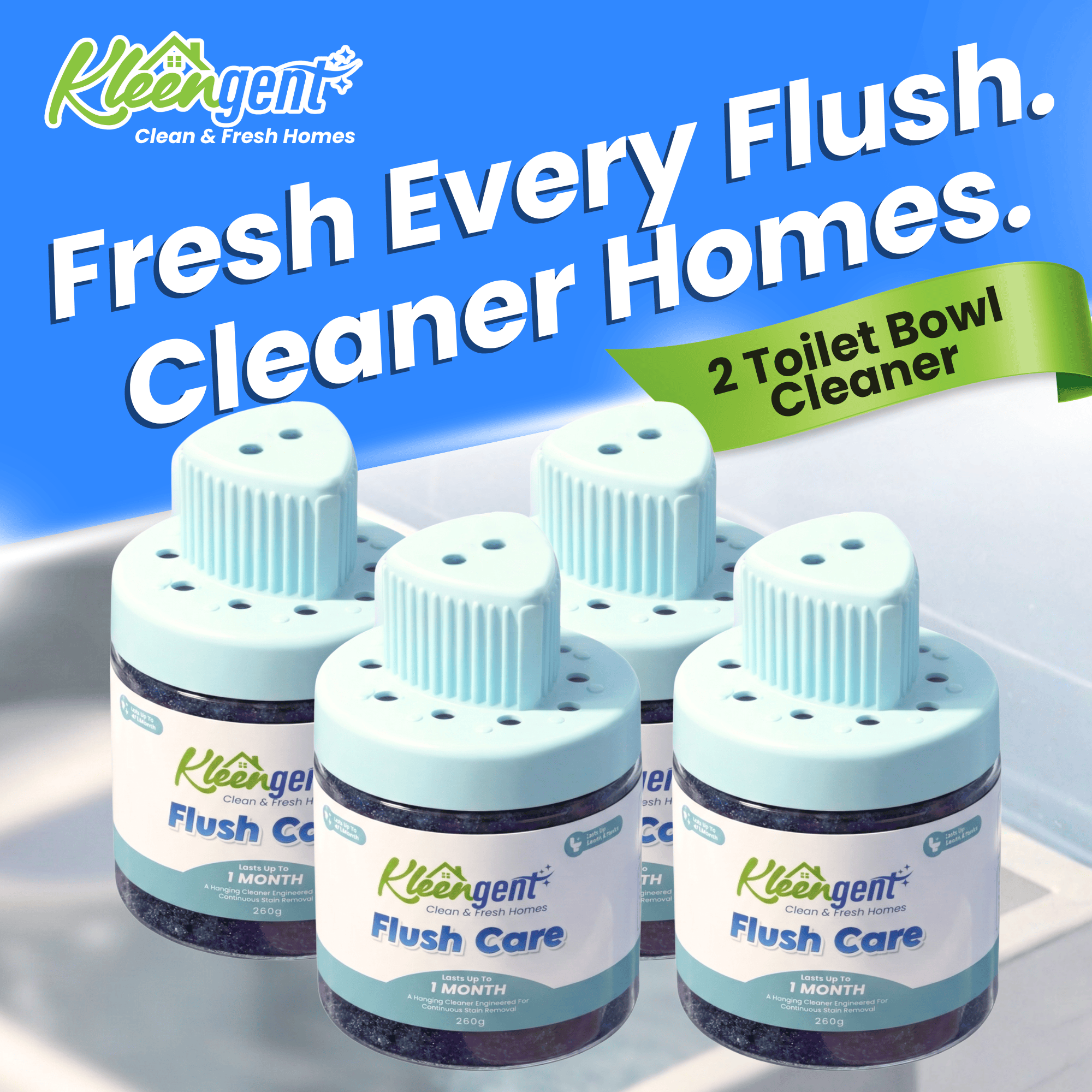 Kleengent Automatic Toilet Bowl Cleaner Flush Care | Odor Control | Safe for Bowl & Tank