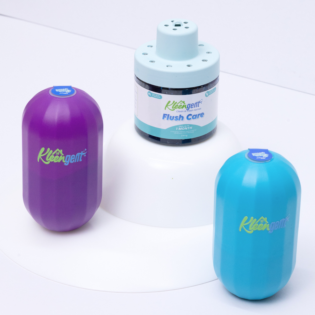 Kleengent products arranged in a bright bathroom